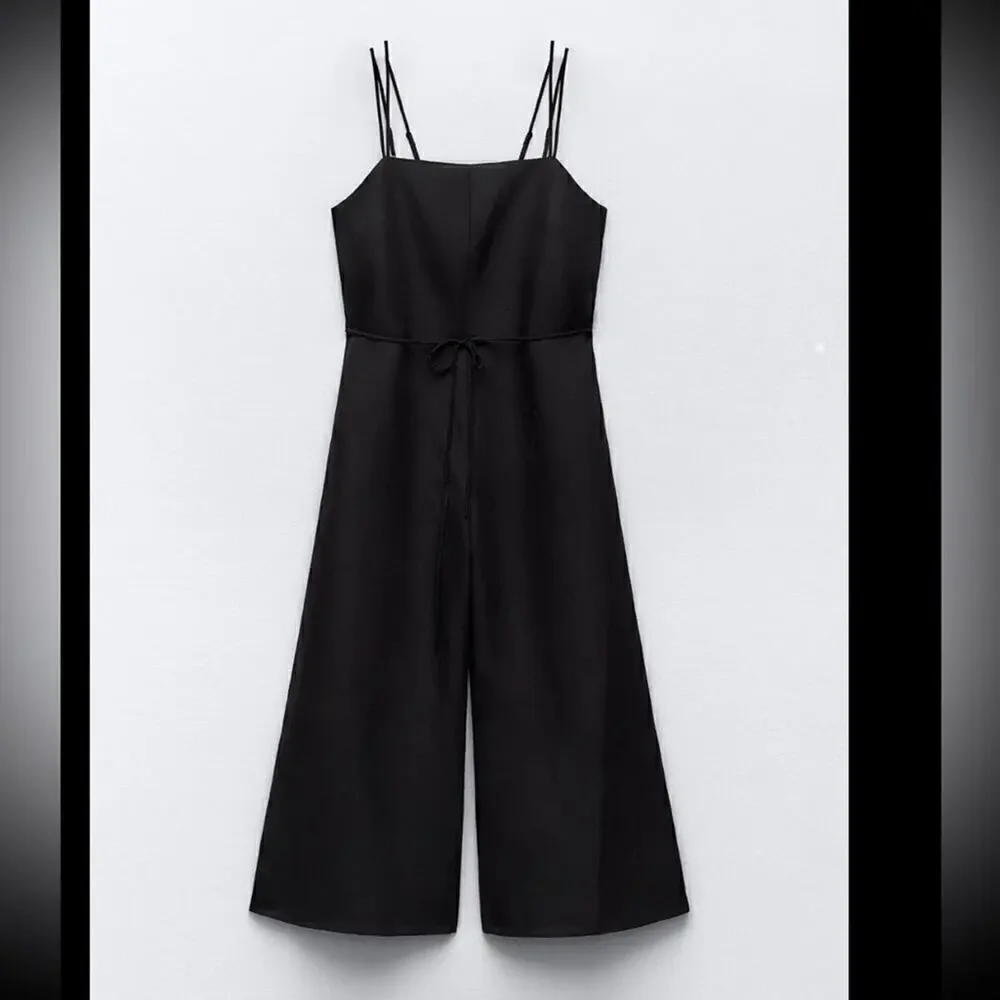 Zara LINEN BLEND STRAPPY JUMPSUIT - Size S- Brand New With Tags